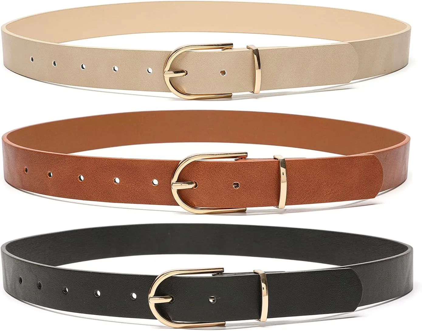 MORELESS 3 Pack Women's Faux Leather Waist Belt for Jeans Dress Black White Brown