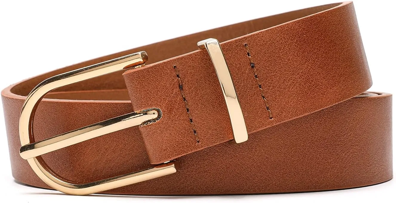 MORELESS 3 Pack Women's Faux Leather Waist Belt for Jeans Dress Black White Brown
