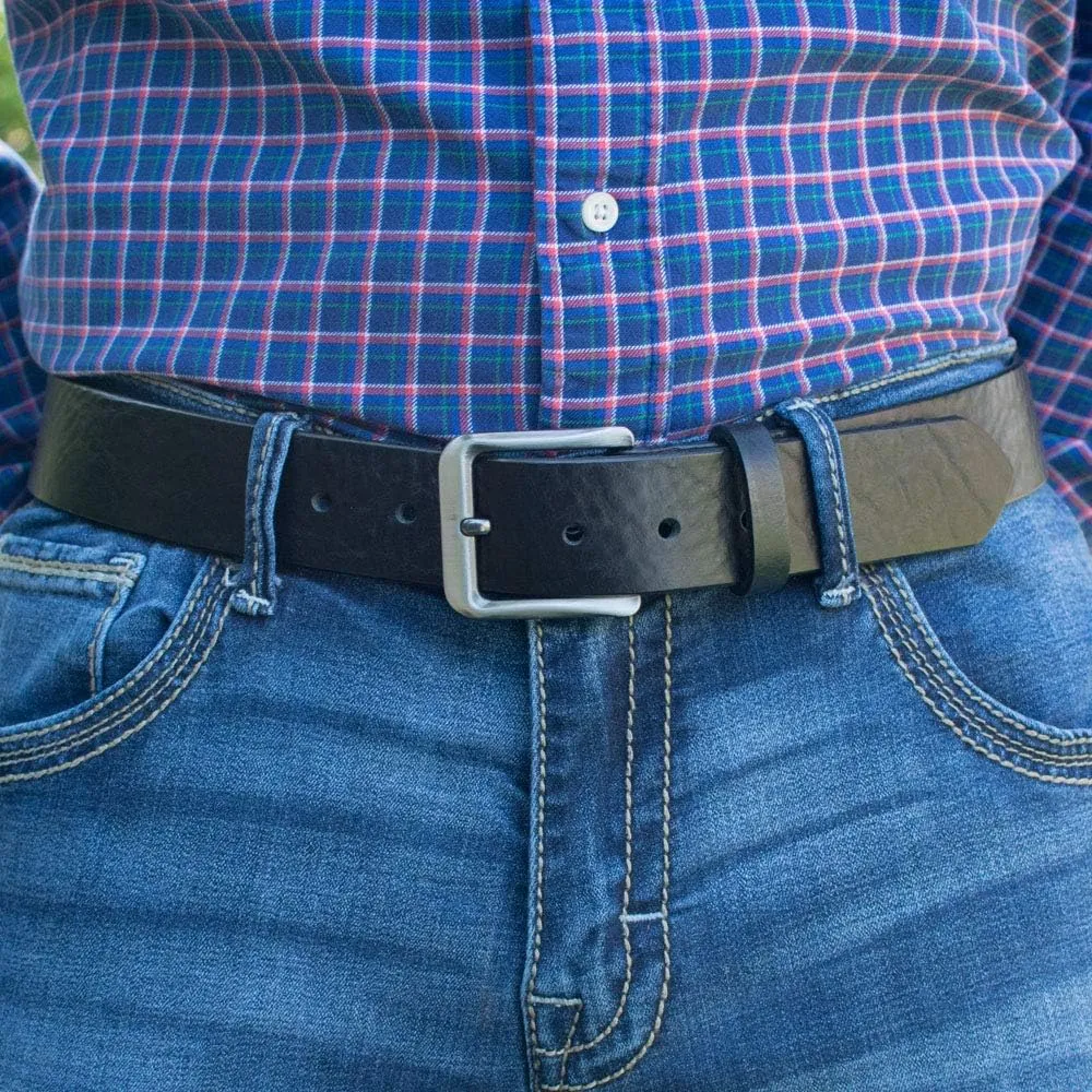 New River Black Belt - Rippled Full Grain Leather Belt with Certified Nickel Free Buckle | Made in the USA