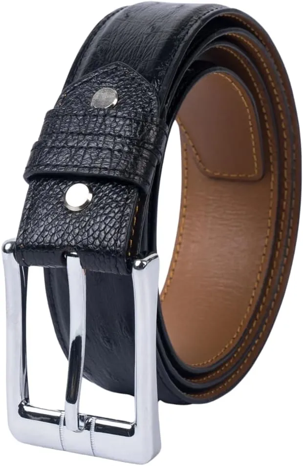 Ostrich Leather Belt Mens Handmade Exotic Straight Belts Metal Pin Buckle Durable Dress Belt-Classic & Fashion