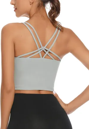 OVESPORT Sports Bra for Women Crop Tops Strappy Back Women Tank Tops Bulid in Bra Workout Light Support Yoga Bra Gym