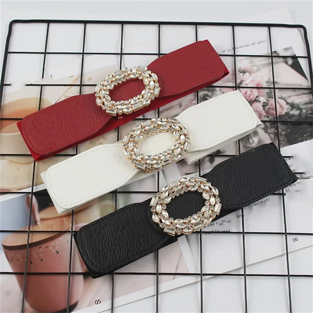 PU Leather High Elastic Wide Belt Women Stretch Waist Belt Autumn Stretch Dress Belts