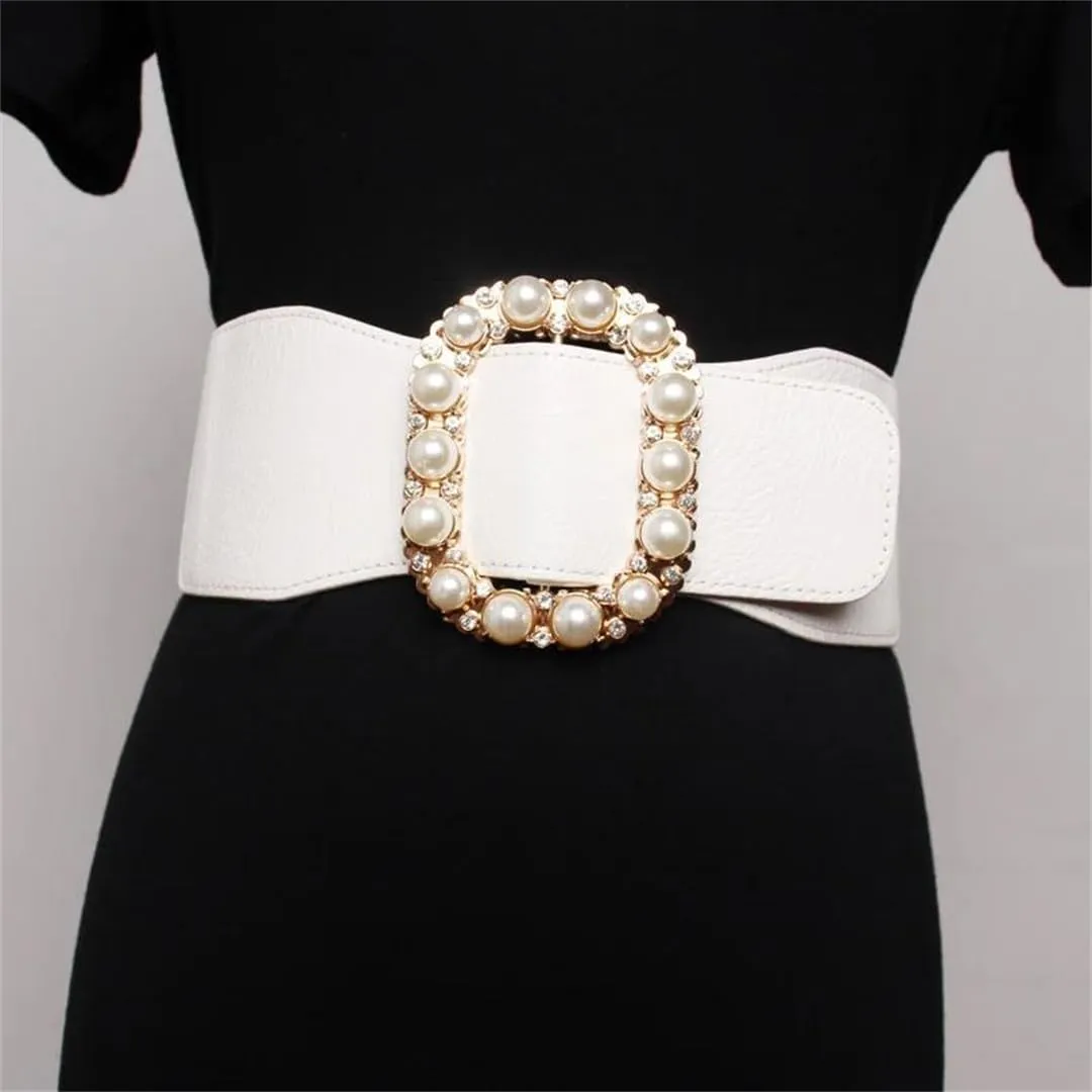 PU Leather High Elastic Wide Belt Women Stretch Waist Belt Autumn Stretch Dress Belts