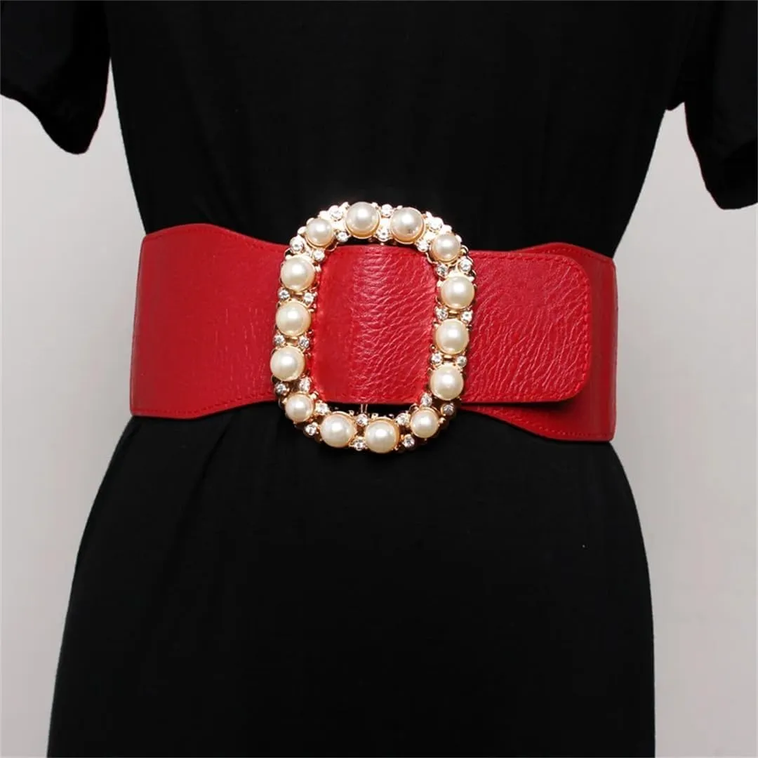 PU Leather High Elastic Wide Belt Women Stretch Waist Belt Autumn Stretch Dress Belts