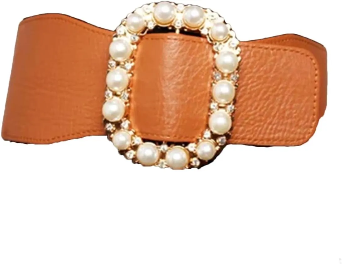 PU Leather High Elastic Wide Belt Women Stretch Waist Belt Autumn Stretch Dress Belts