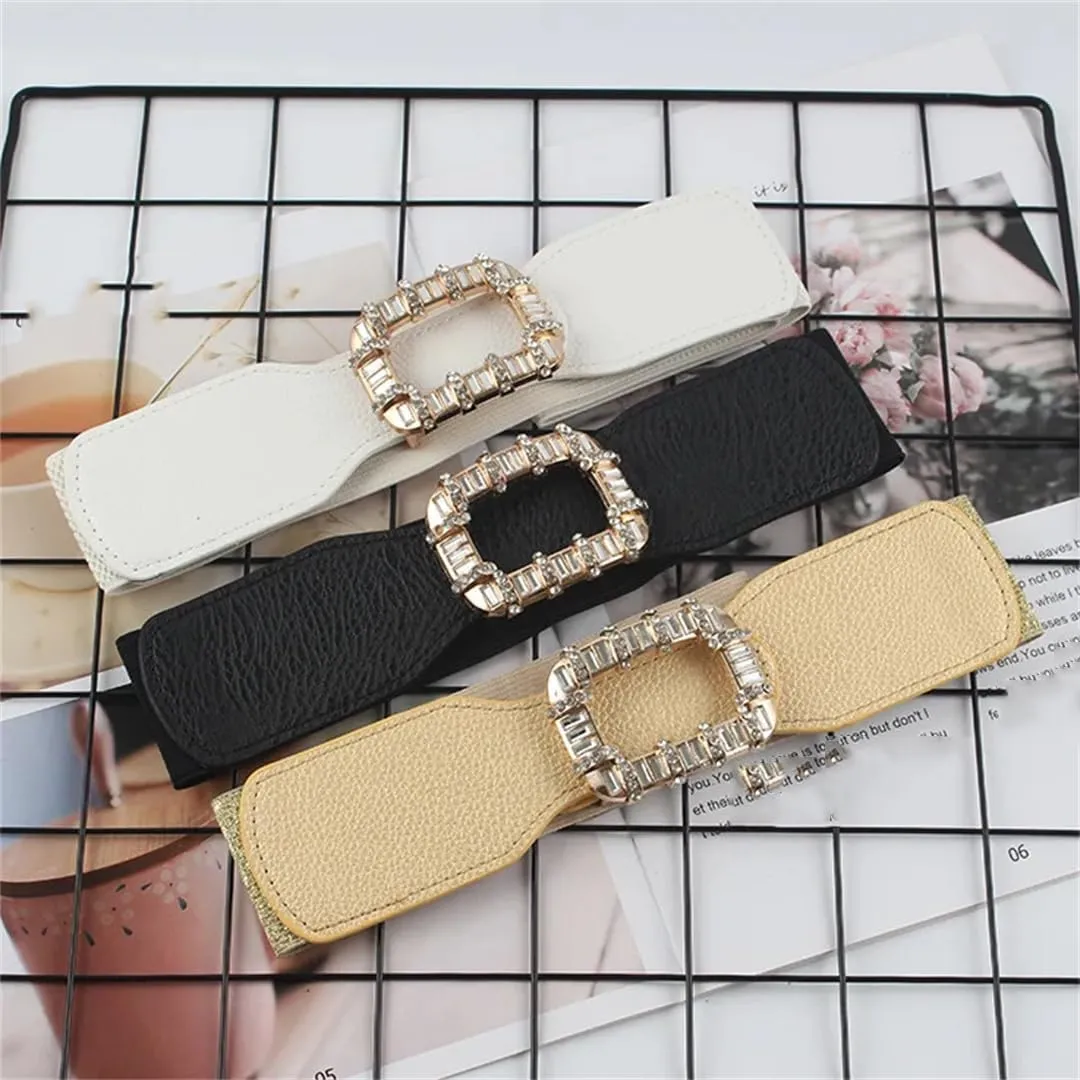 PU Leather High Elastic Wide Belt Women Stretch Waist Belt Autumn Stretch Dress Belts