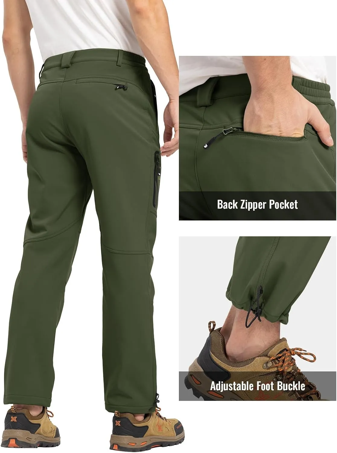 Rdruko Men's Snow Pants Waterproof Insulated Winter Hiking Pants Snowboard Fleece Lined Softshell Ski Pants