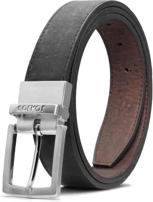 Reversible Men's Cork Belt - Vegan Leather Dress Belts – Men Belt - Cruelty Free Eco Friendly Brown Black 30mm Wide
