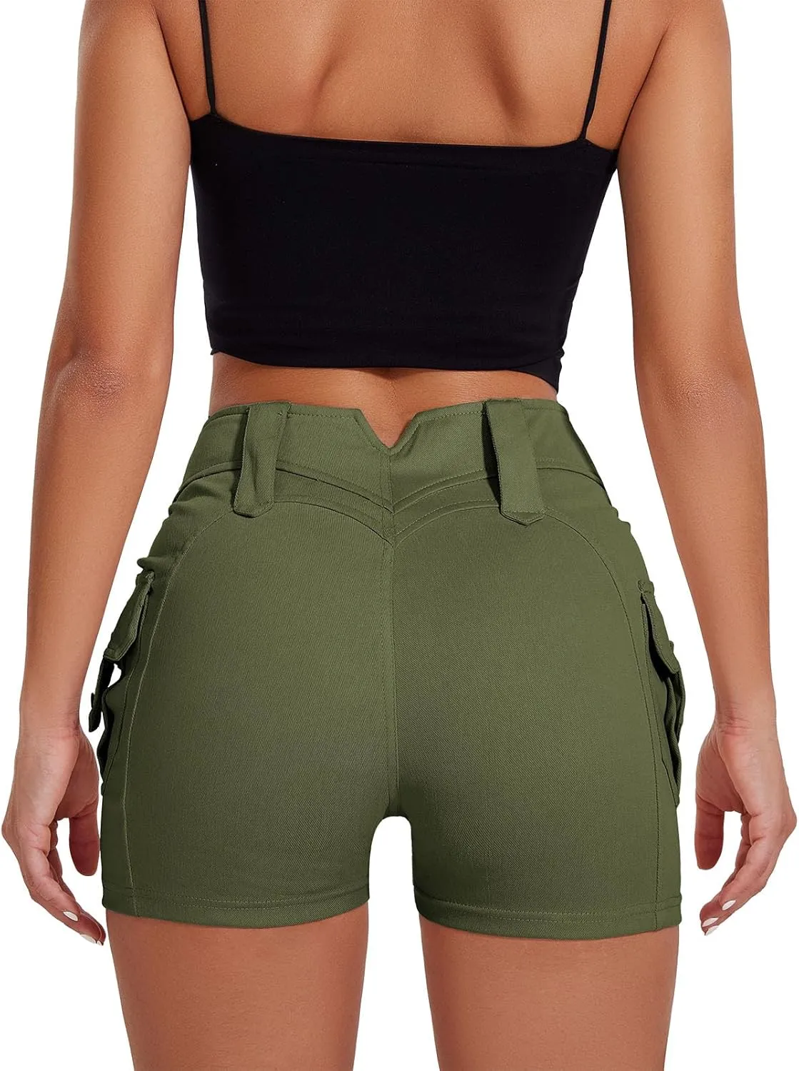 RIOJOY Women's Cargo Jean Shorts High Waisted Stretchy Skinny Denim Shorts with Flap Pockets
