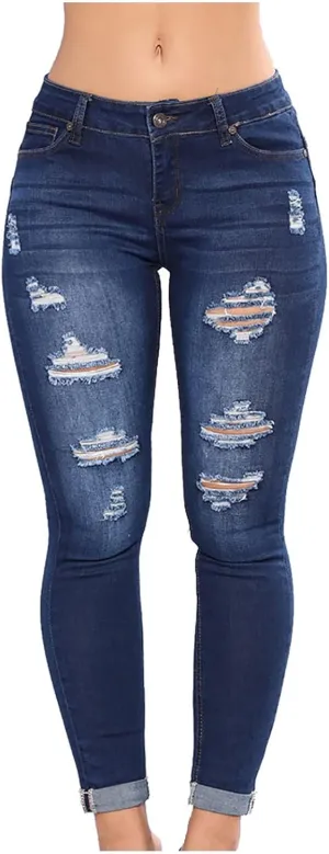Ripped Jeans for Women High Waist Skinny Stretch Jeans Trendy Slim Fit Tummy Control Denim Pants with Pockets