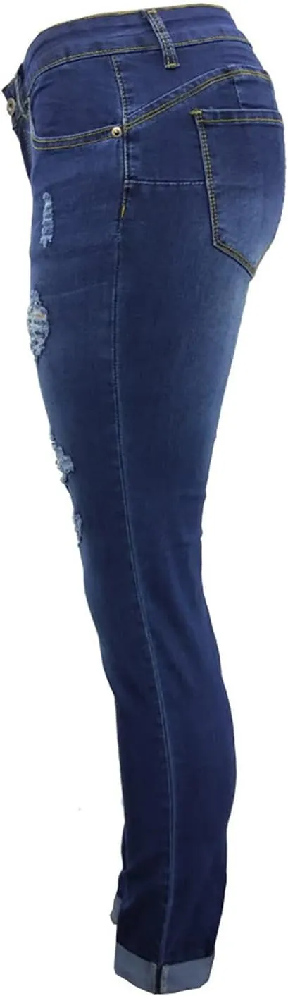 Ripped Jeans for Women High Waist Skinny Stretch Jeans Trendy Slim Fit Tummy Control Denim Pants with Pockets