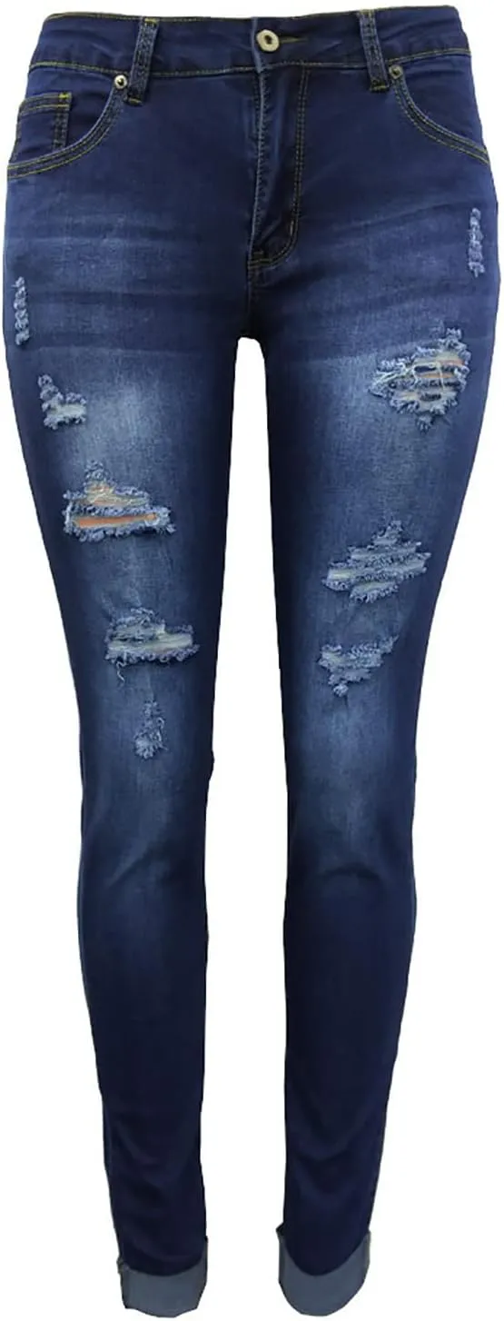 Ripped Jeans for Women High Waist Skinny Stretch Jeans Trendy Slim Fit Tummy Control Denim Pants with Pockets