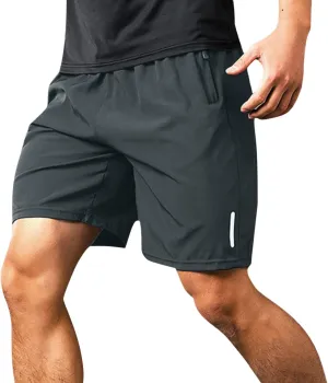 Running Shorts for Men Mid Rise Pull On Elastic Waisted Quick Dry Shorts Breathable Workout Short Pants with Zipper Pockets