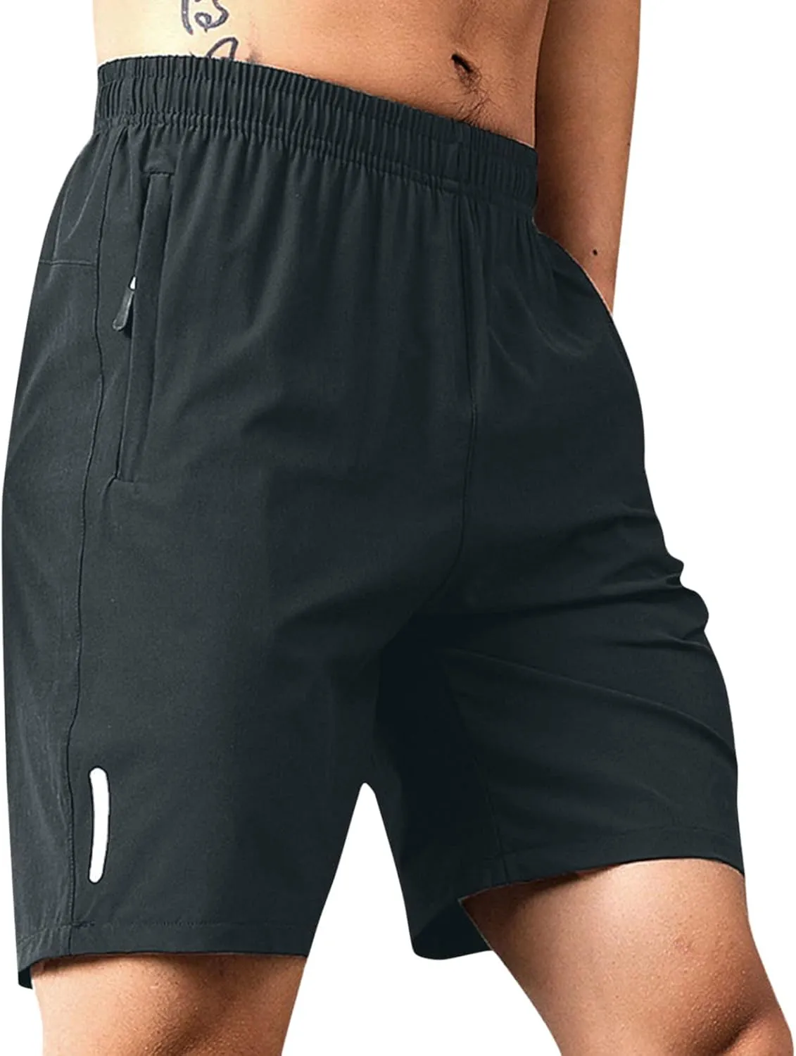 Running Shorts for Men Mid Rise Pull On Elastic Waisted Quick Dry Shorts Breathable Workout Short Pants with Zipper Pockets