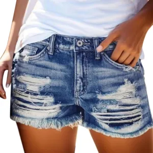 Rvidbe Jean Shorts Womens High Waisted Stretchy Women's Casual High Waist Raw Hem Ripped Denim Jean Shorts with Pocket Womens Denim Shorts