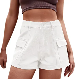 Rvidbe Womens Jean Shorts Juniors Casual Summer Comfy Mid Waisted Stretchy Ripped Denim Shorts with Pockets Jean Shorts Womens High Waisted Jean Shorts for Women