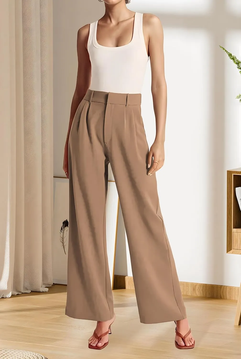 Sarin Mathews High Waisted Wide Leg Pants for Women Business Casual Dress Pant Palazzo Long Work Trousers with Pockets