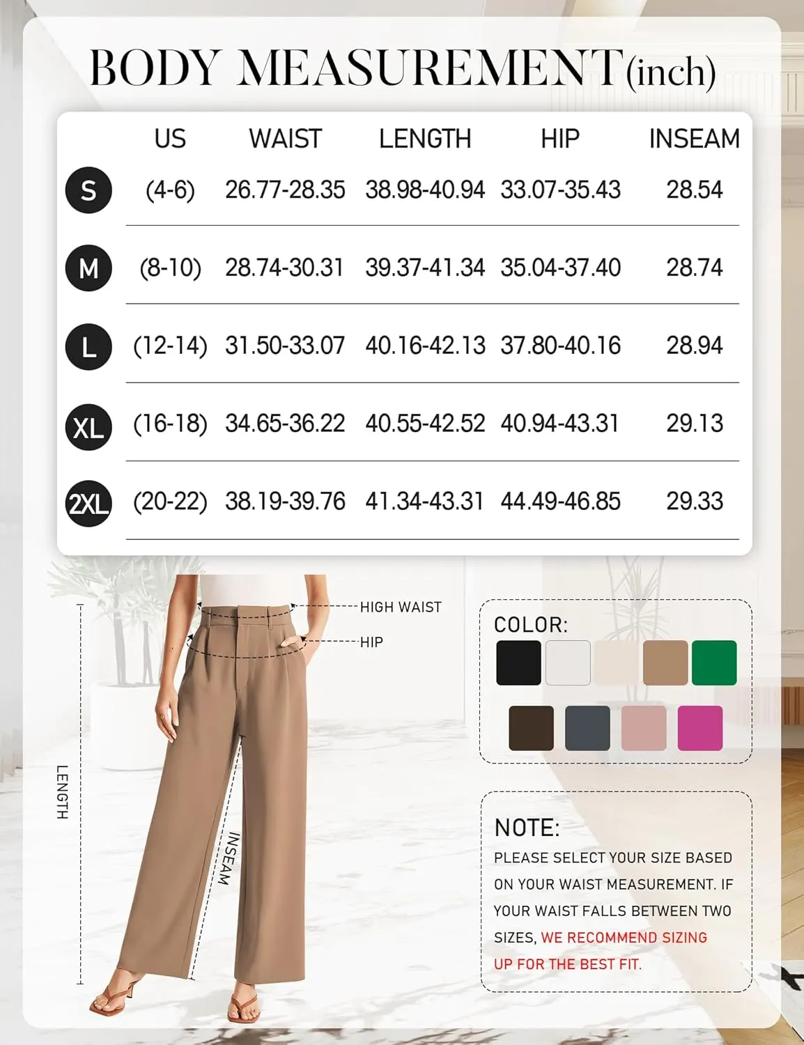 Sarin Mathews High Waisted Wide Leg Pants for Women Business Casual Dress Pant Palazzo Long Work Trousers with Pockets
