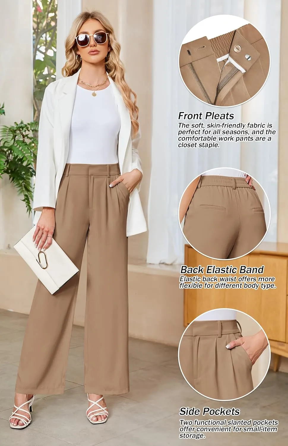Sarin Mathews High Waisted Wide Leg Pants for Women Business Casual Dress Pant Palazzo Long Work Trousers with Pockets