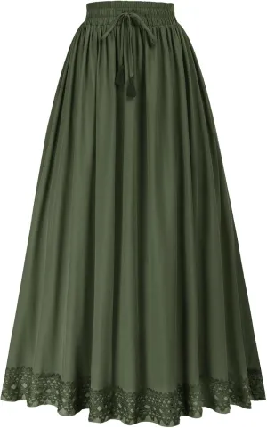 Scarlet Darkness Long Maxi Skirts for Women Elastic High Waist Drawstring Renaissance Skirt with Pockets