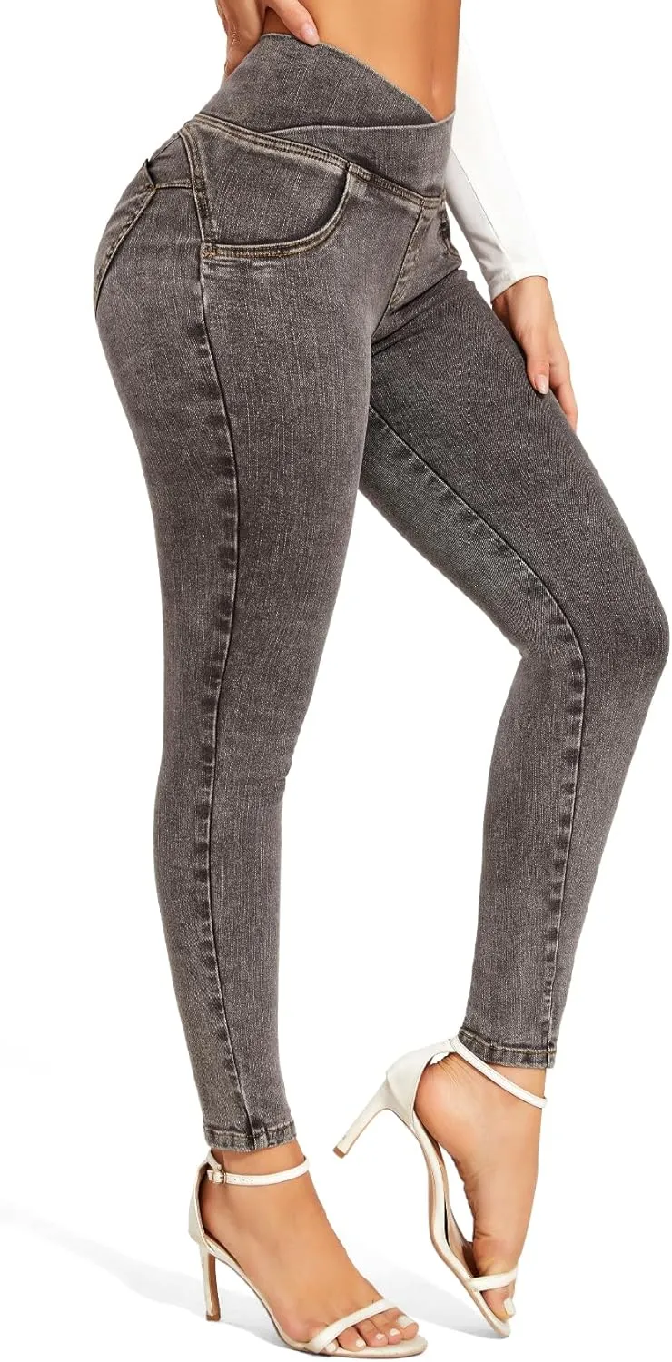 SEASUM Butt Lifting Jeans for Women High Waisted Stretch Crossover Bootcut Bootcut Jeans Leggings
