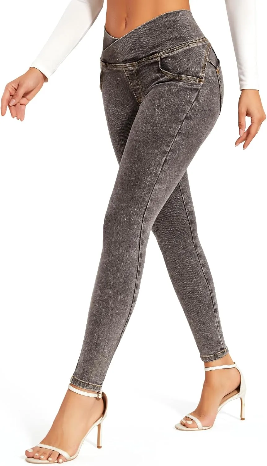 SEASUM Butt Lifting Jeans for Women High Waisted Stretch Crossover Bootcut Bootcut Jeans Leggings