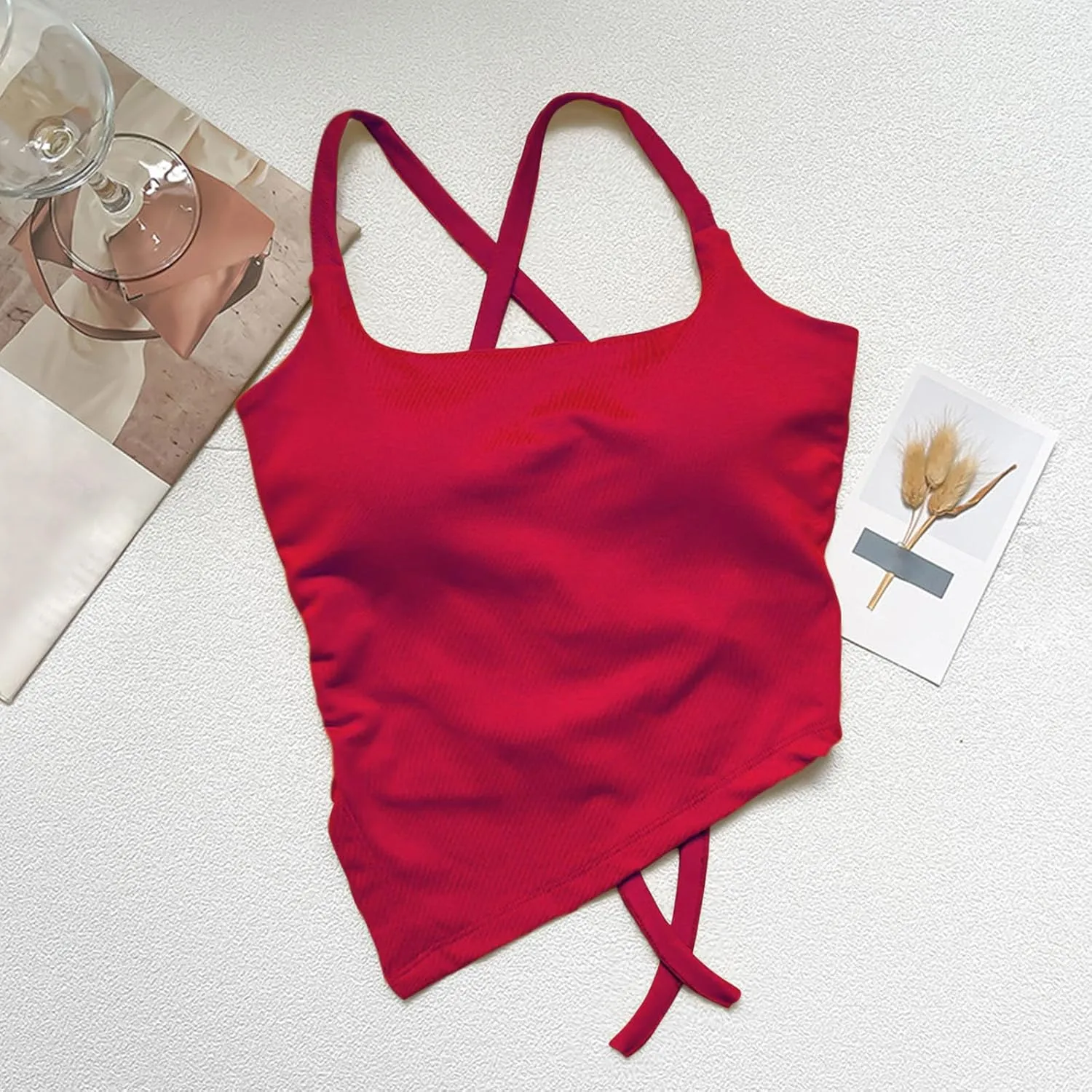 Sexy Strappy Tie-Back Irregular Cami Tops Women Square Neck Ribbed Knit Tees Night Out Club Wear Shirts Rave Blouses