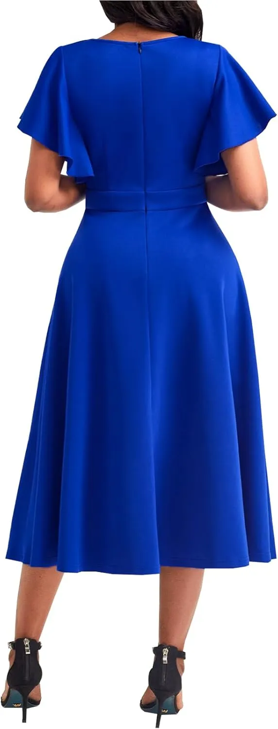 shengfan Women's Summer Short Sleeve Maxi Dresses Casual Deep V Neck Long Dress Club Party A-Line Dress