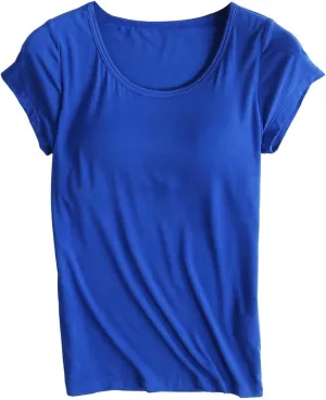 Shirts with Built in Bra Women Workout Yoga Tops Short Sleeve Padded Bras Crewneck Tunics Tops Comfy Athletic Tees