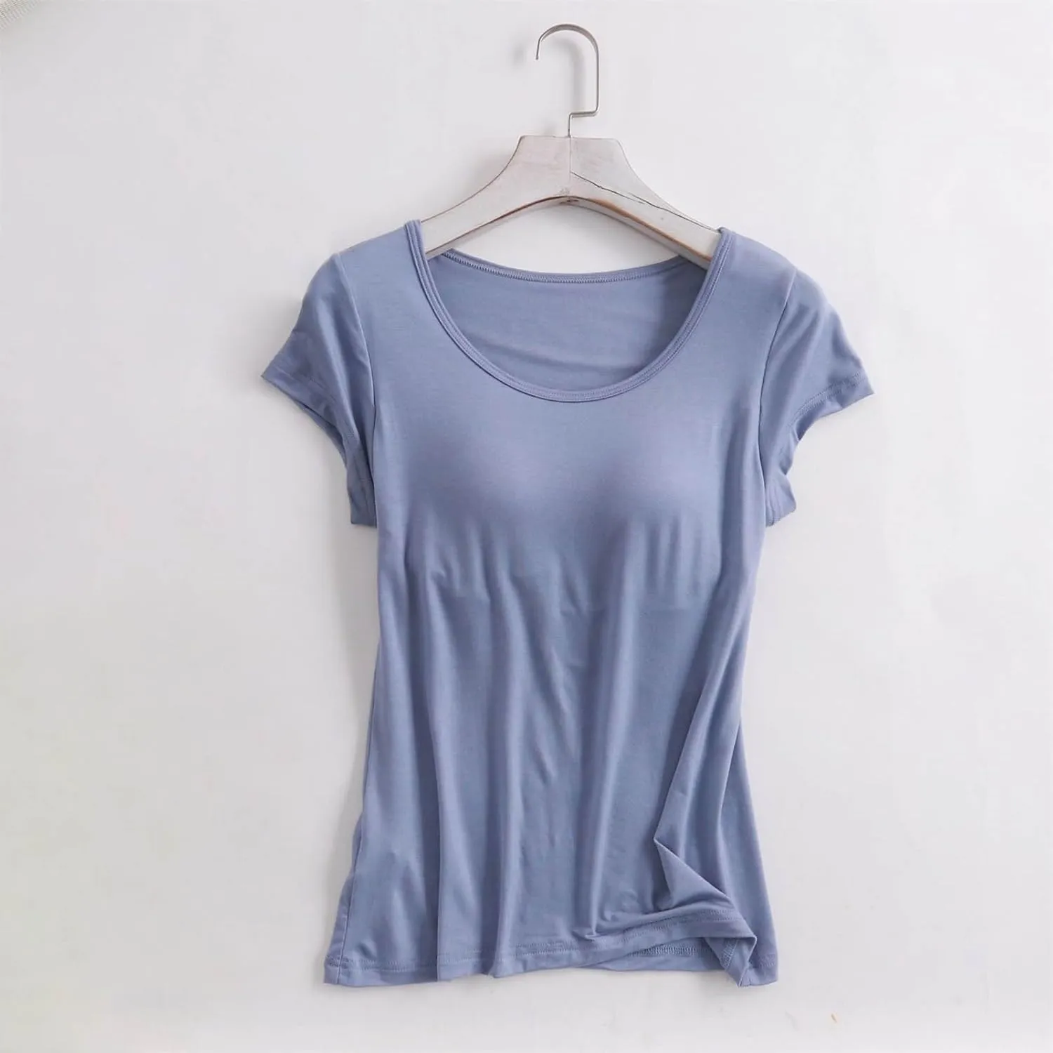 Shirts with Built in Bra Women Workout Yoga Tops Short Sleeve Padded Bras Crewneck Tunics Tops Comfy Athletic Tees