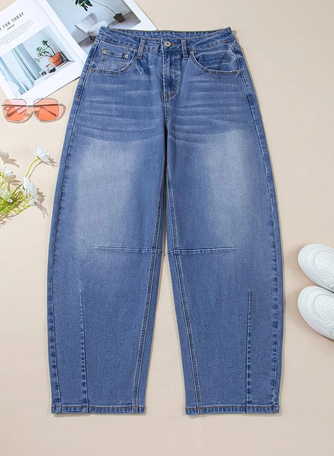 Sidefeel Women's Barrel Jeans Wide Leg Vintage Mid Rise Y2k Baggy Boyfriend Ankle Denim Pants
