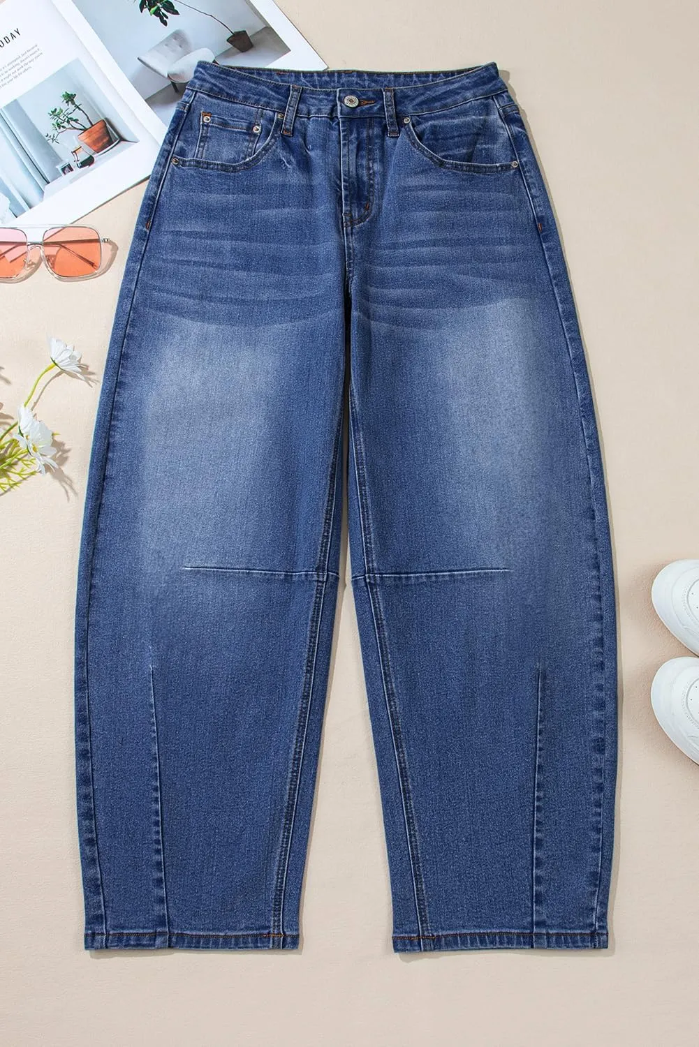 Sidefeel Women's Barrel Jeans Wide Leg Vintage Mid Rise Y2k Baggy Boyfriend Ankle Denim Pants