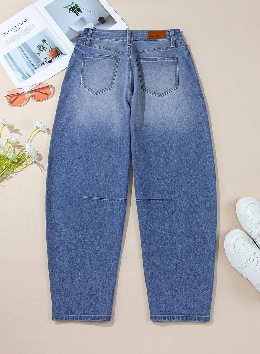 Sidefeel Women's Barrel Jeans Wide Leg Vintage Mid Rise Y2k Baggy Boyfriend Ankle Denim Pants