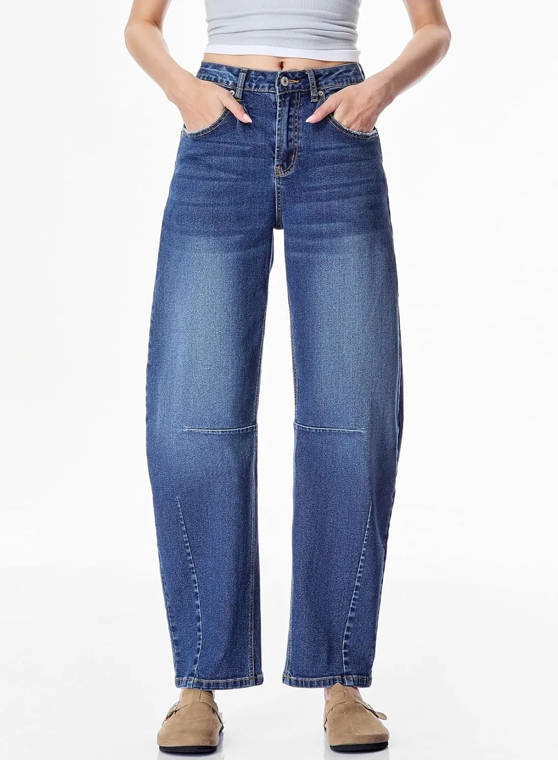 Sidefeel Women's Barrel Jeans Wide Leg Vintage Mid Rise Y2k Baggy Boyfriend Ankle Denim Pants