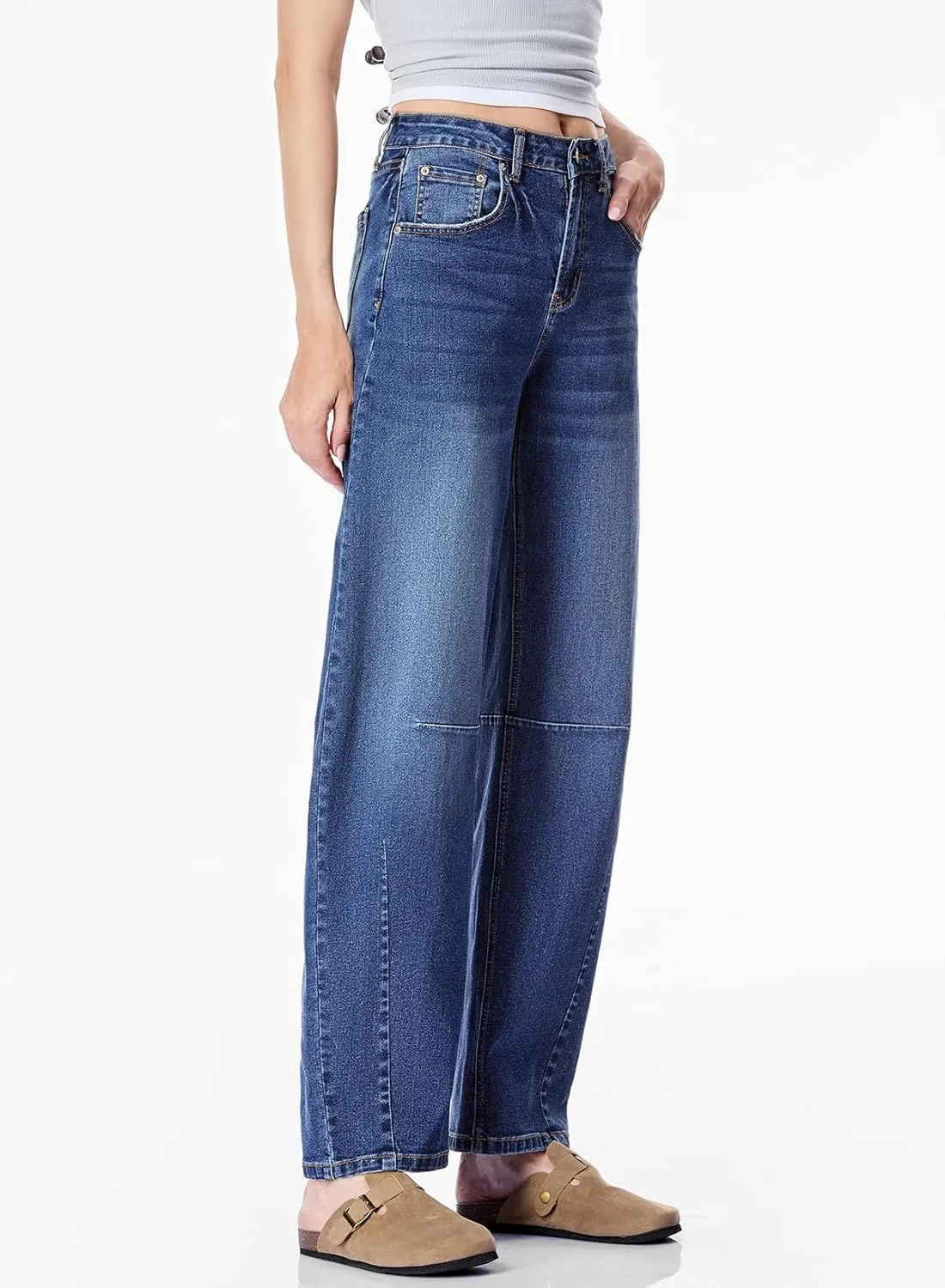 Sidefeel Women's Barrel Jeans Wide Leg Vintage Mid Rise Y2k Baggy Boyfriend Ankle Denim Pants