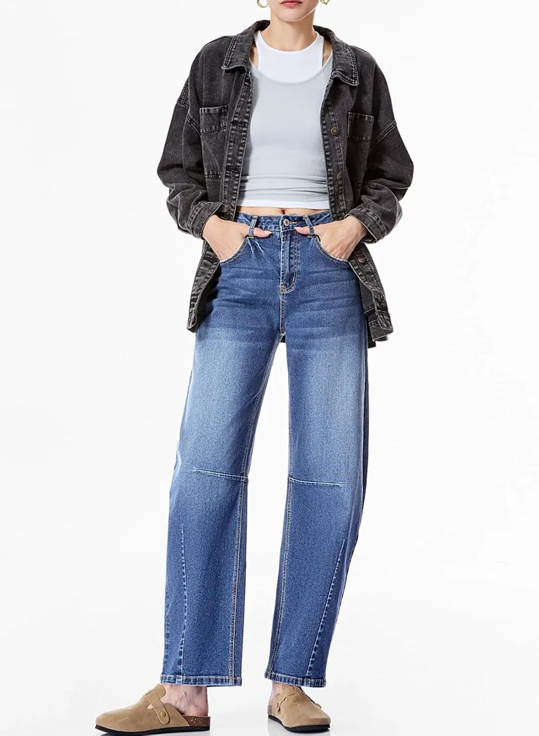Sidefeel Women's Barrel Jeans Wide Leg Vintage Mid Rise Y2k Baggy Boyfriend Ankle Denim Pants