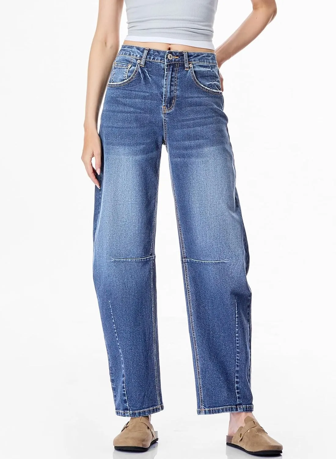Sidefeel Women's Barrel Jeans Wide Leg Vintage Mid Rise Y2k Baggy Boyfriend Ankle Denim Pants