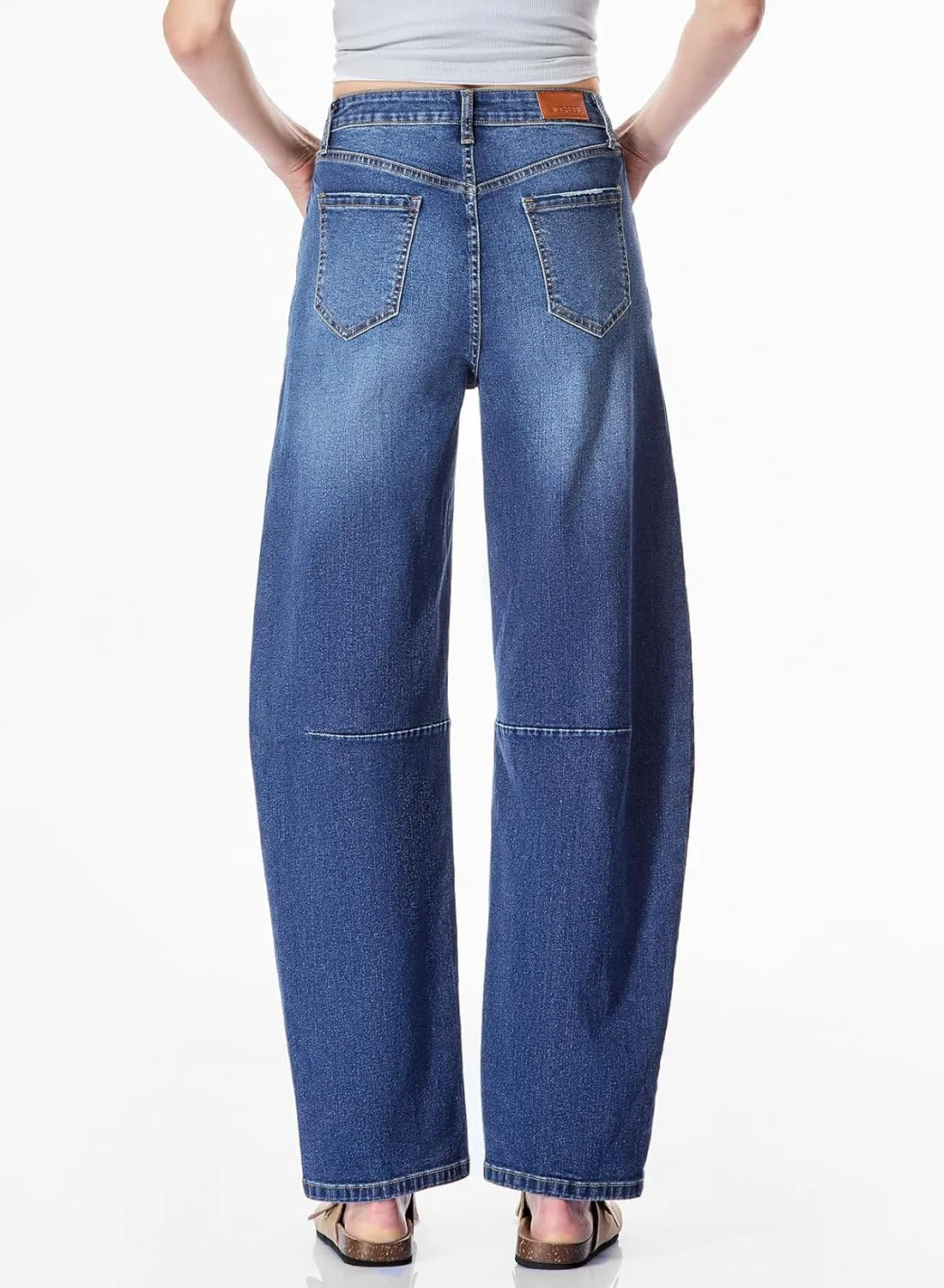 Sidefeel Women's Barrel Jeans Wide Leg Vintage Mid Rise Y2k Baggy Boyfriend Ankle Denim Pants
