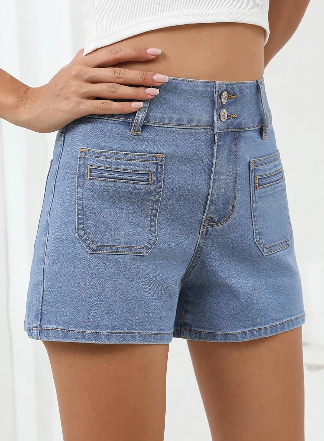 Sidefeel Women's Jean Shorts High Waisted Tummy Control Stretchy Summer Denim Shorts