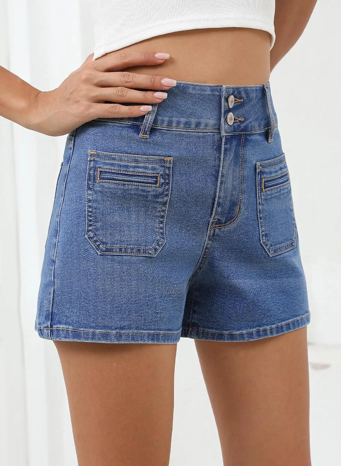 Sidefeel Women's Jean Shorts High Waisted Tummy Control Stretchy Summer Denim Shorts