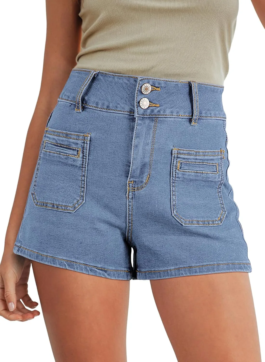 Sidefeel Women's Jean Shorts High Waisted Tummy Control Stretchy Summer Denim Shorts