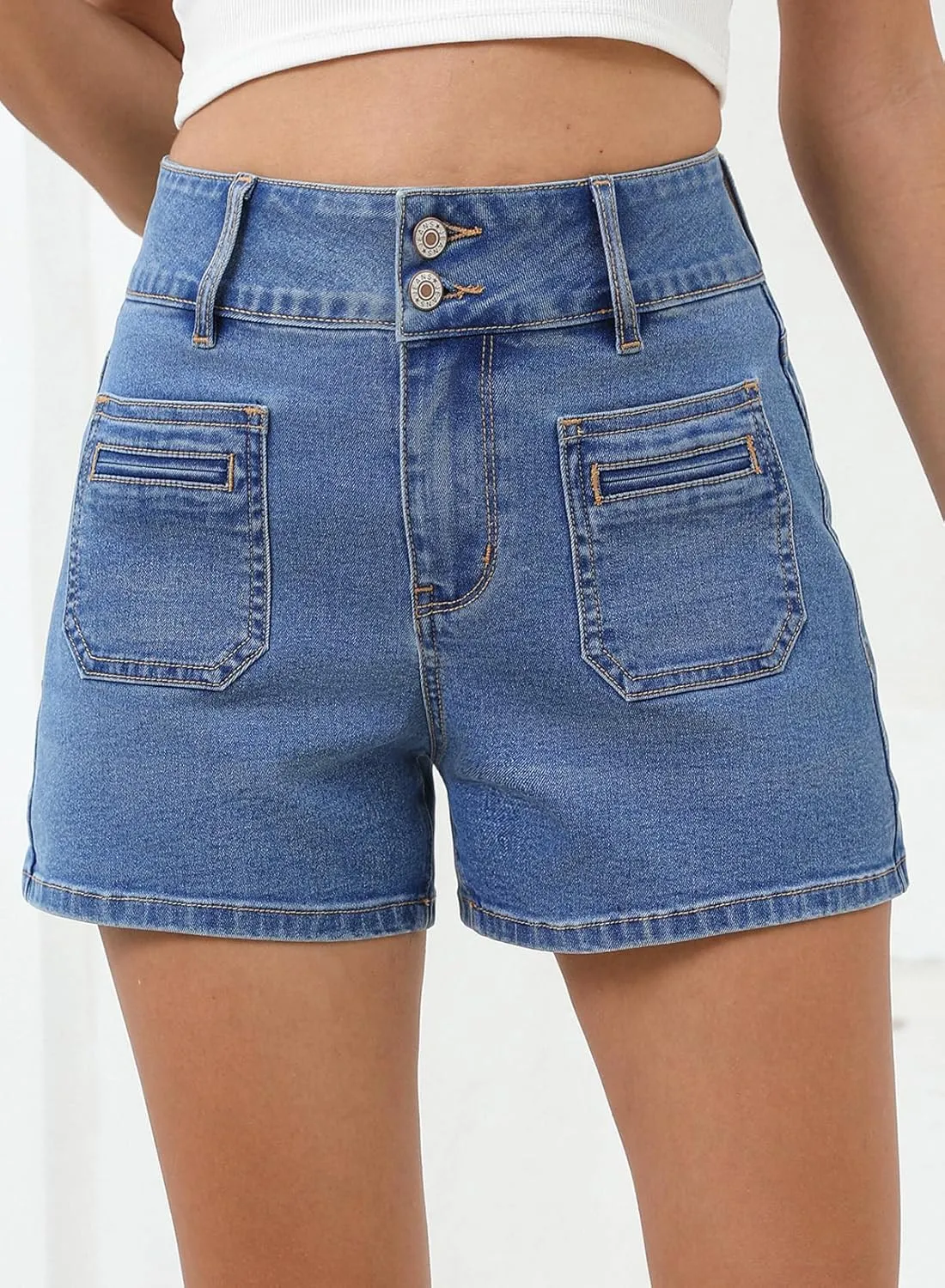 Sidefeel Women's Jean Shorts High Waisted Tummy Control Stretchy Summer Denim Shorts