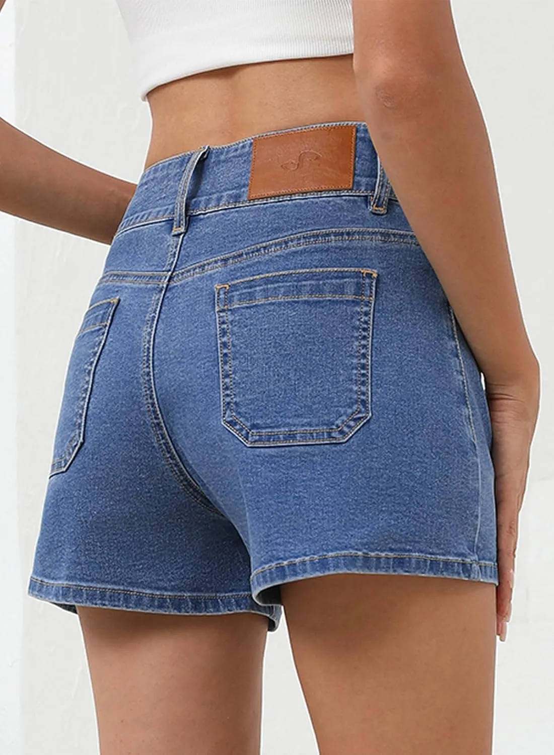 Sidefeel Women's Jean Shorts High Waisted Tummy Control Stretchy Summer Denim Shorts