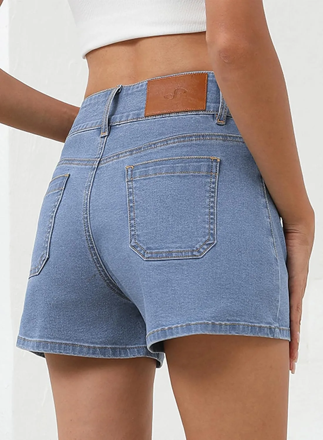 Sidefeel Women's Jean Shorts High Waisted Tummy Control Stretchy Summer Denim Shorts