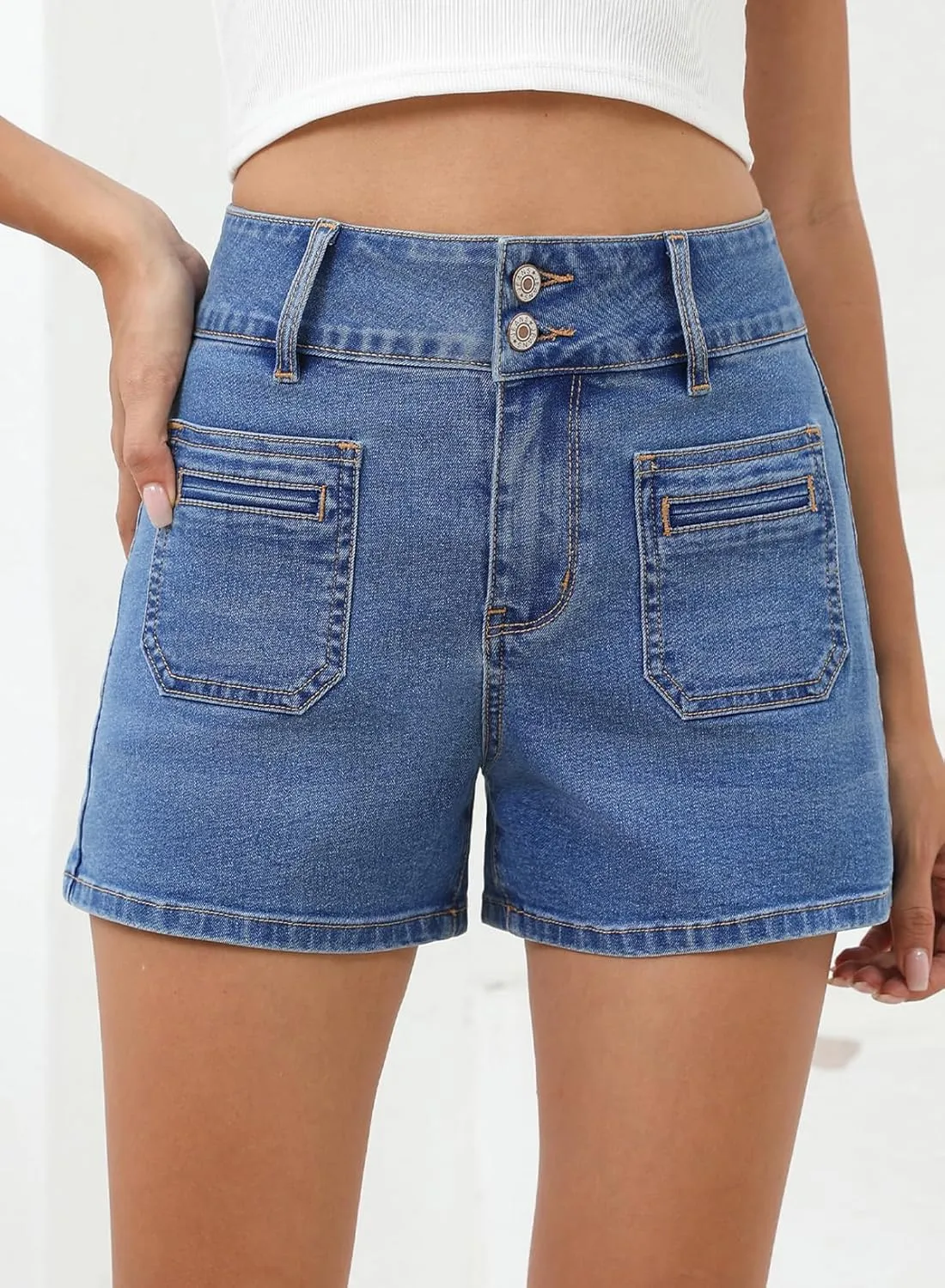 Sidefeel Women's Jean Shorts High Waisted Tummy Control Stretchy Summer Denim Shorts