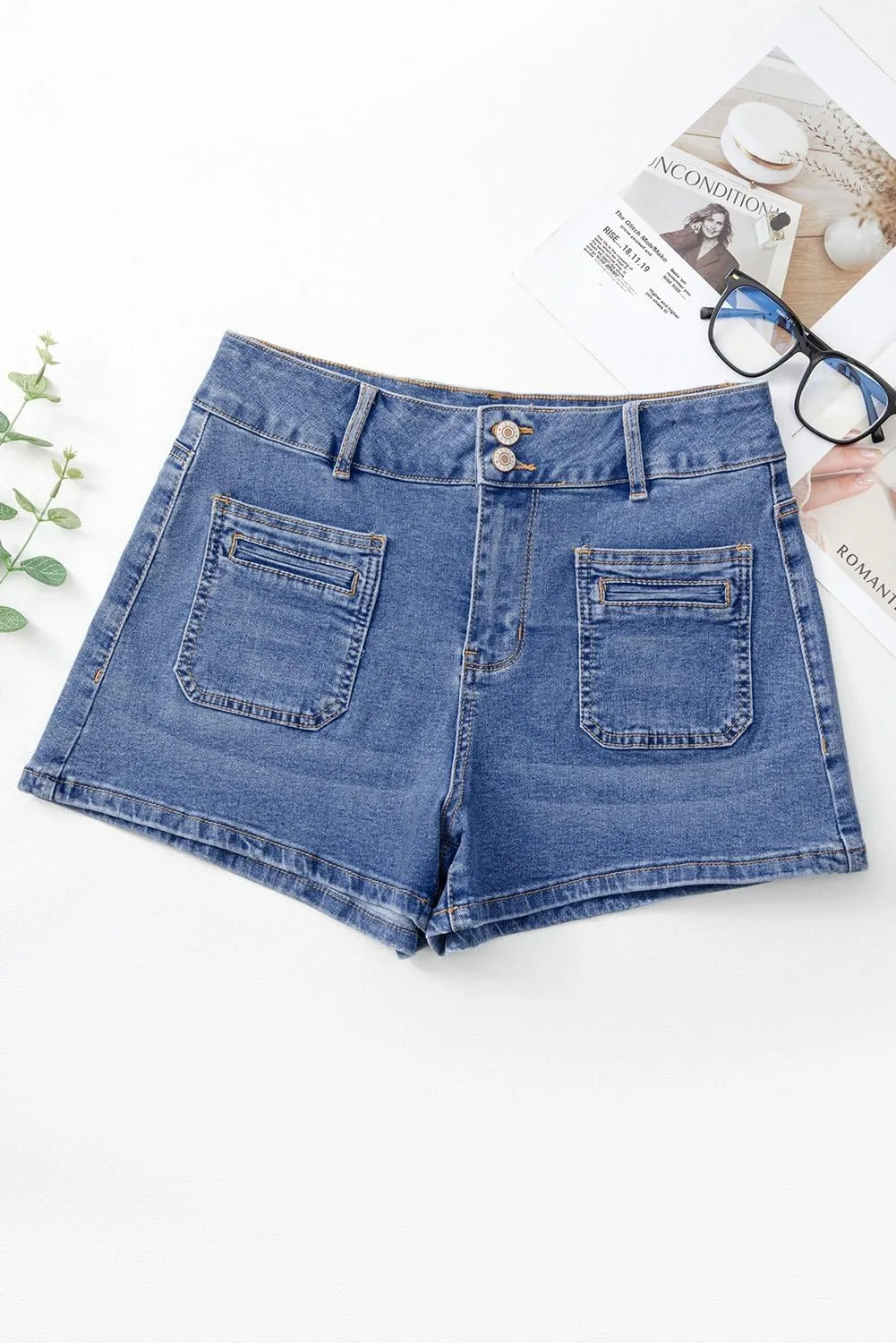 Sidefeel Women's Jean Shorts High Waisted Tummy Control Stretchy Summer Denim Shorts