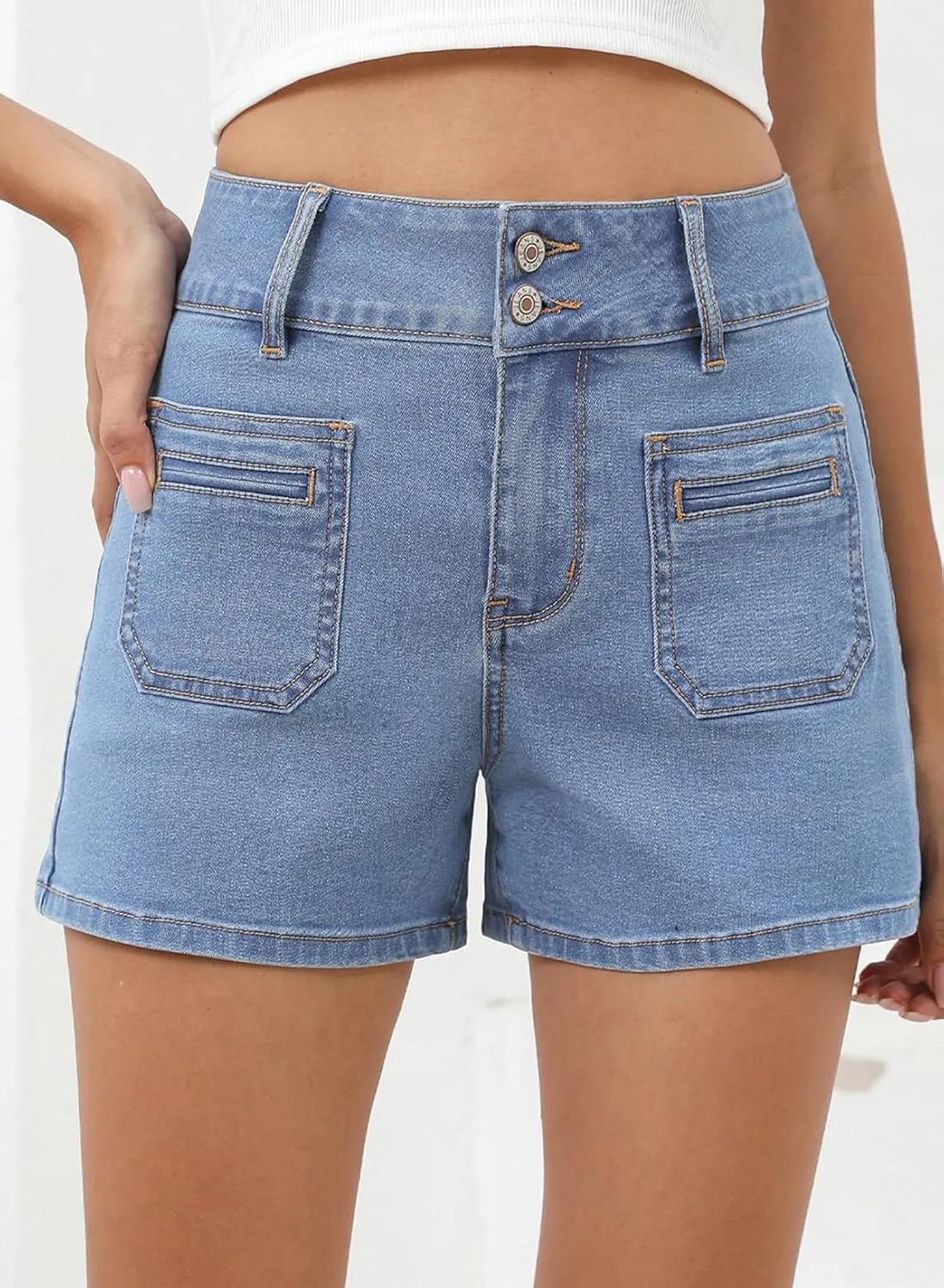 Sidefeel Women's Jean Shorts High Waisted Tummy Control Stretchy Summer Denim Shorts