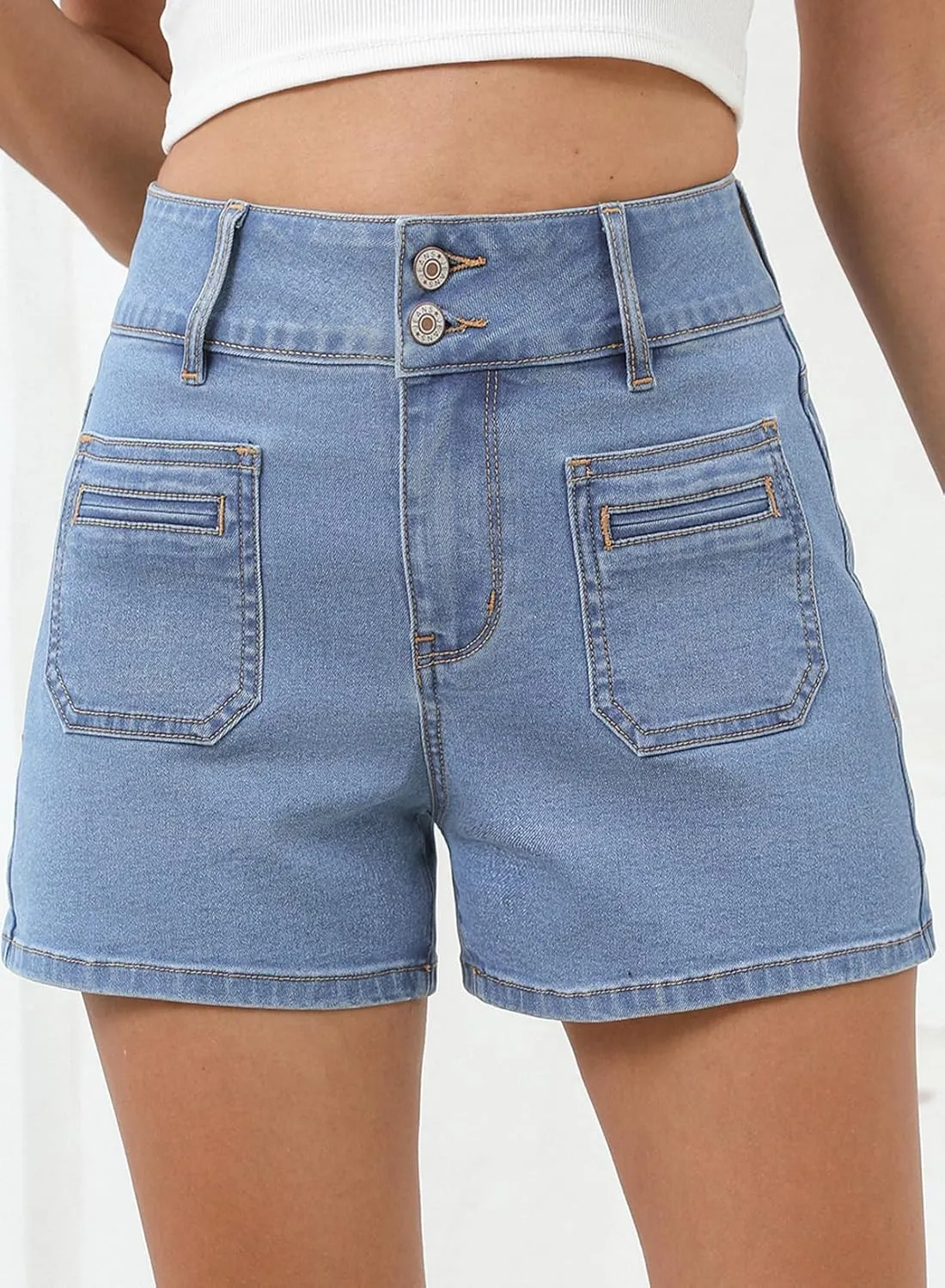 Sidefeel Women's Jean Shorts High Waisted Tummy Control Stretchy Summer Denim Shorts