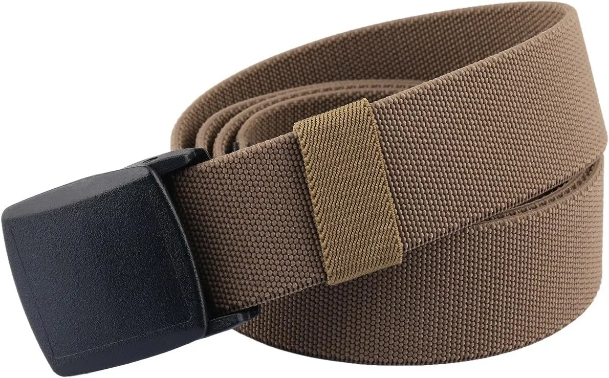 Sportmusies Elastic Belts for Men, Military Style Stretch Webbing Tactical Duty Belt (Khaki,Plastic Buckle)