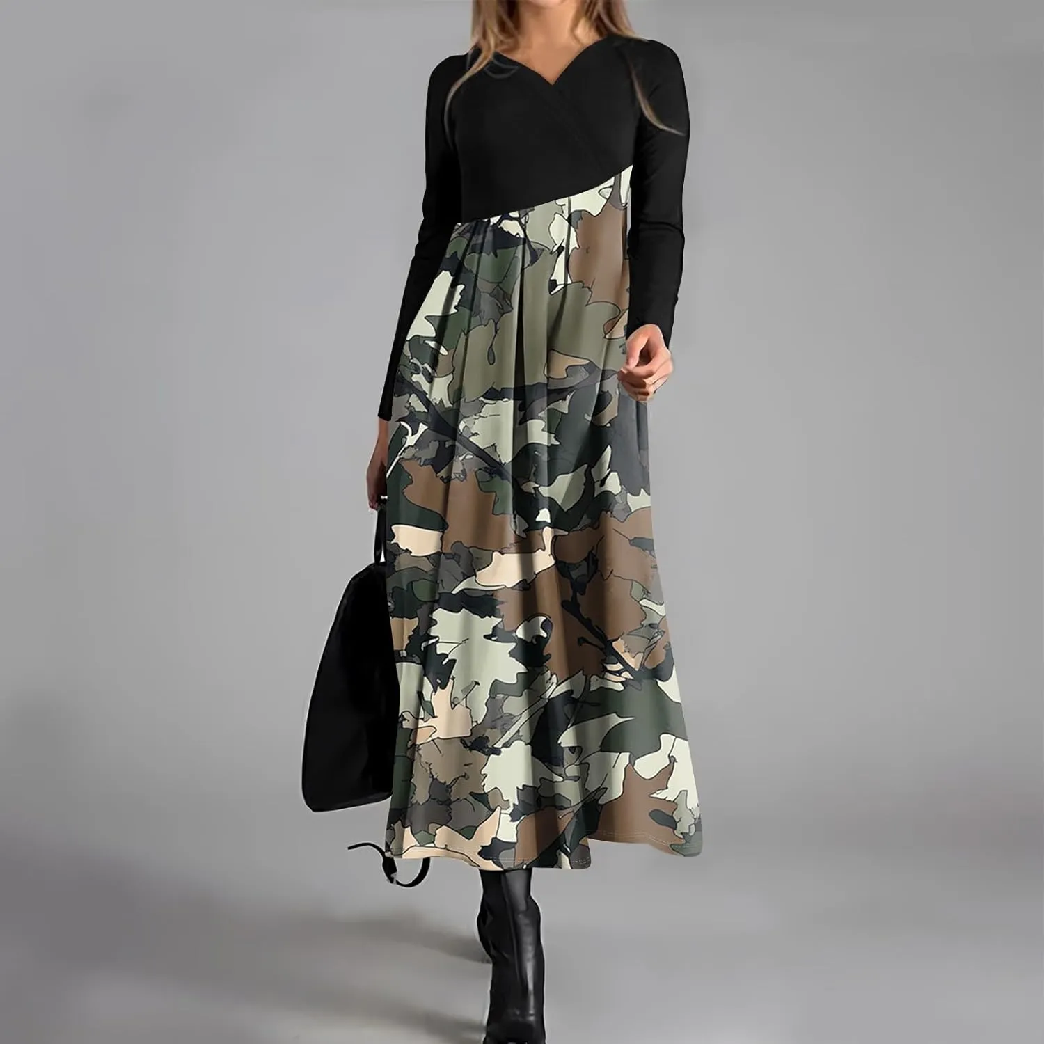Spring Dresses for Women 2025 Midi Long Sleeve V Neck Summer Trendy Flowy Teens Cruise Fashion Dress